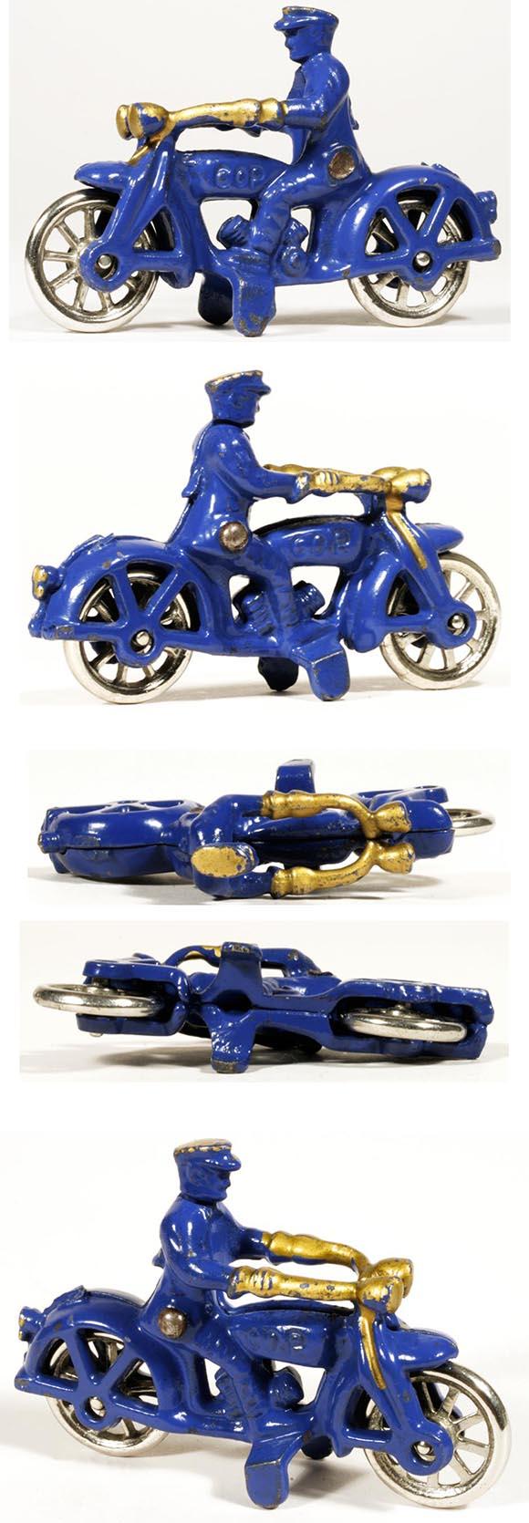 c.1933 Hubley, Cast Iron Blue and Gold Motorcycle Cop